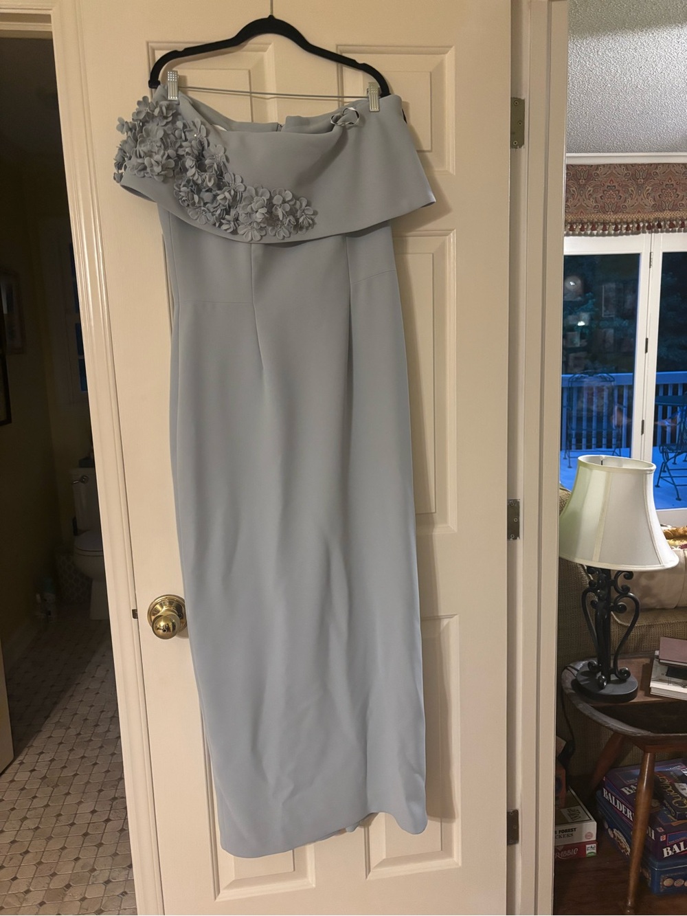 Light Blue Floral Applique Evening Gown